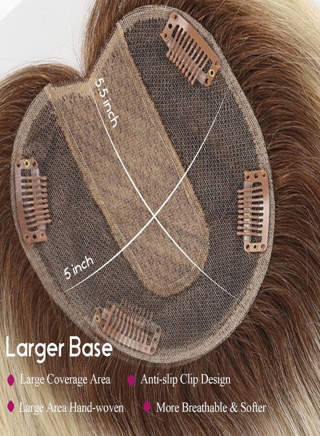 EMMOR Real Hair Toppers for Women Human Hair Toppers for Thin Hair 5"×5.5" Hand-woven Skin Scalp Silk Base Cover 14inch Top Hairpieces Wiglets for Women(Ombre Mixed Blonde) - Image 5